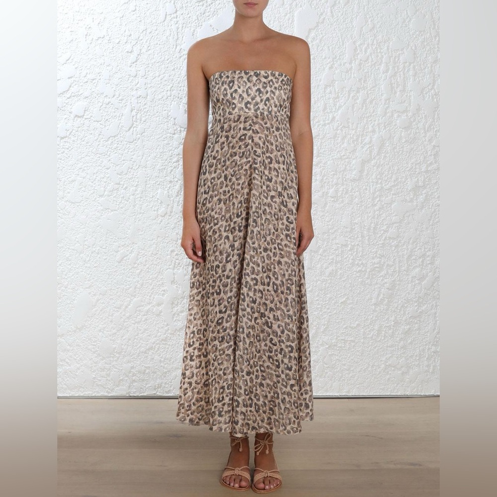 Zimmermann Women's Melody Strapless Maxi Dress In Leopard Size 1 🐆 100% linen 🐆